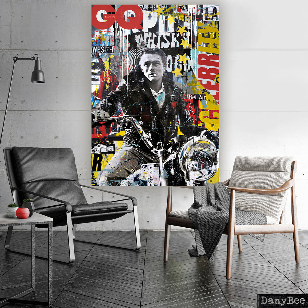"The Rebel" – Inspired by James Dean: Hand-Embellished Mixed Media Canvas
