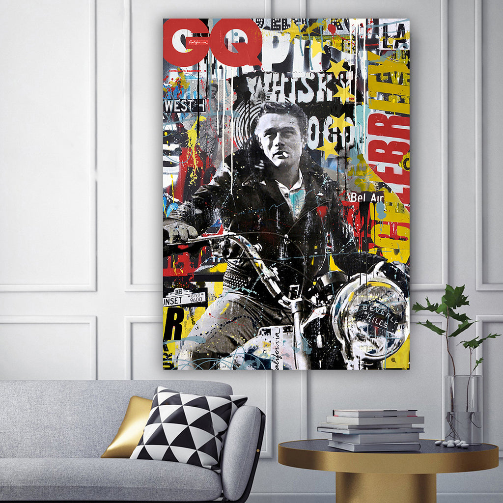 "The Rebel" – Inspired by James Dean: Hand-Embellished Mixed Media Canvas