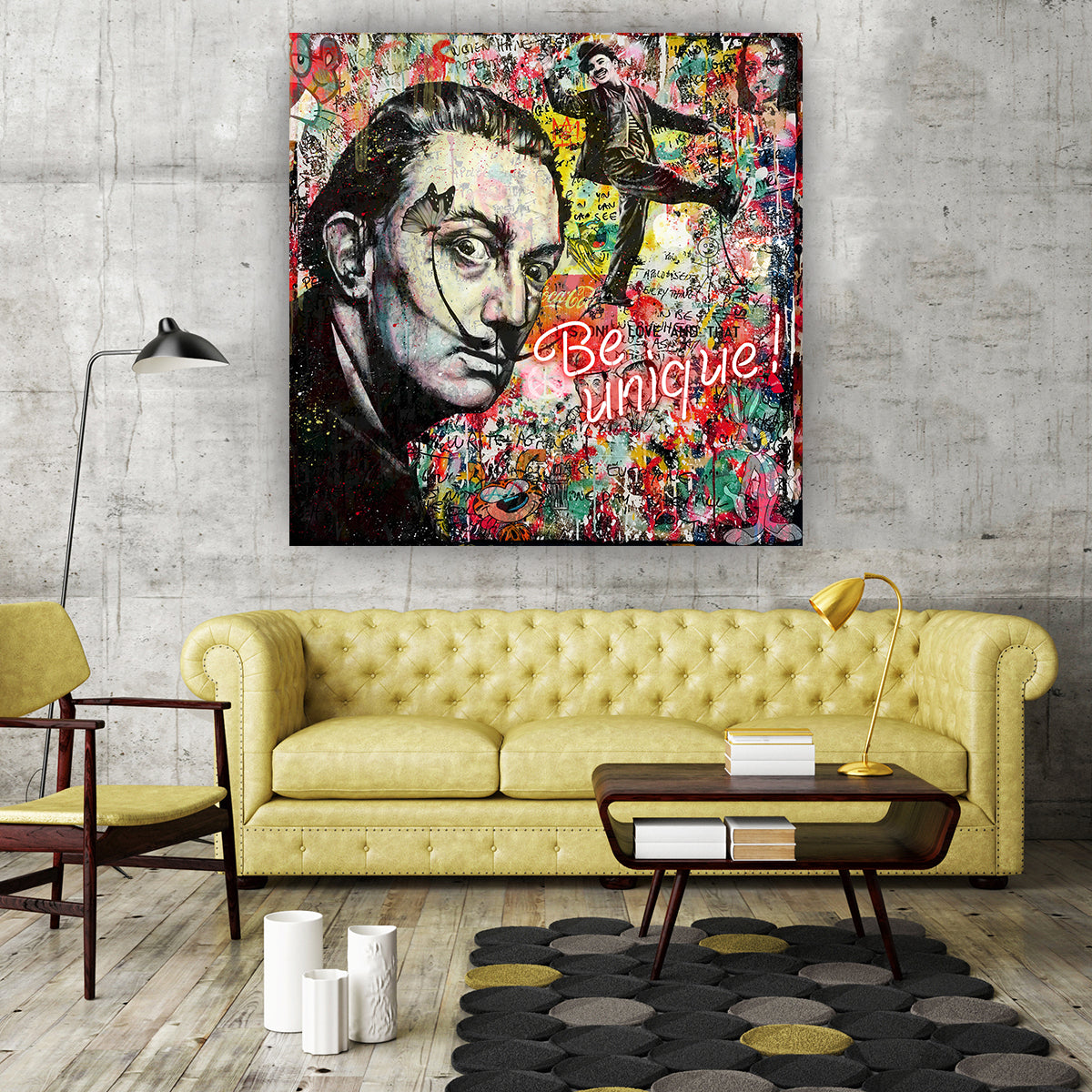 "Be Unique" – Dali & Chaplin Hand-Embellished Mixed Media Canvas