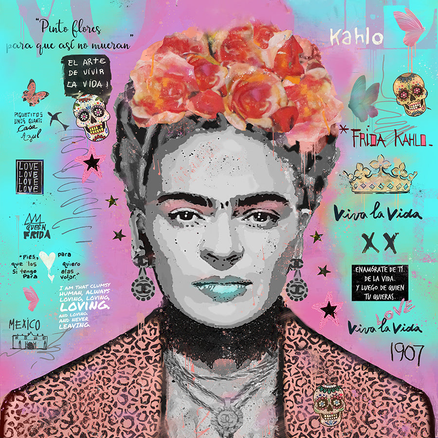 "Viva la Vida" – Inspired by Frida: Hand-Embellished Mixed Media Canvas