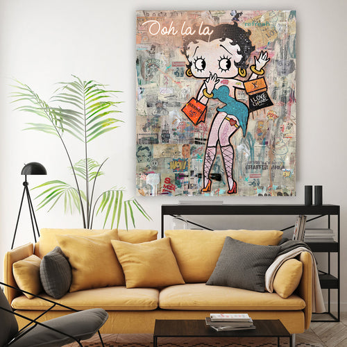 "Betty in the City" – Inspired by Boop: Hand-Embellished Mixed Media Canvas