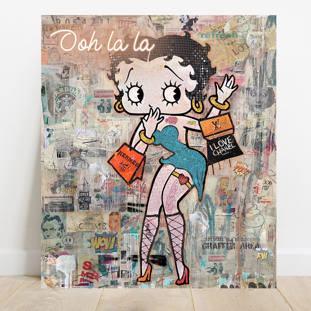 "Betty in the City" – Inspired by Boop: Hand-Embellished Mixed Media Canvas
