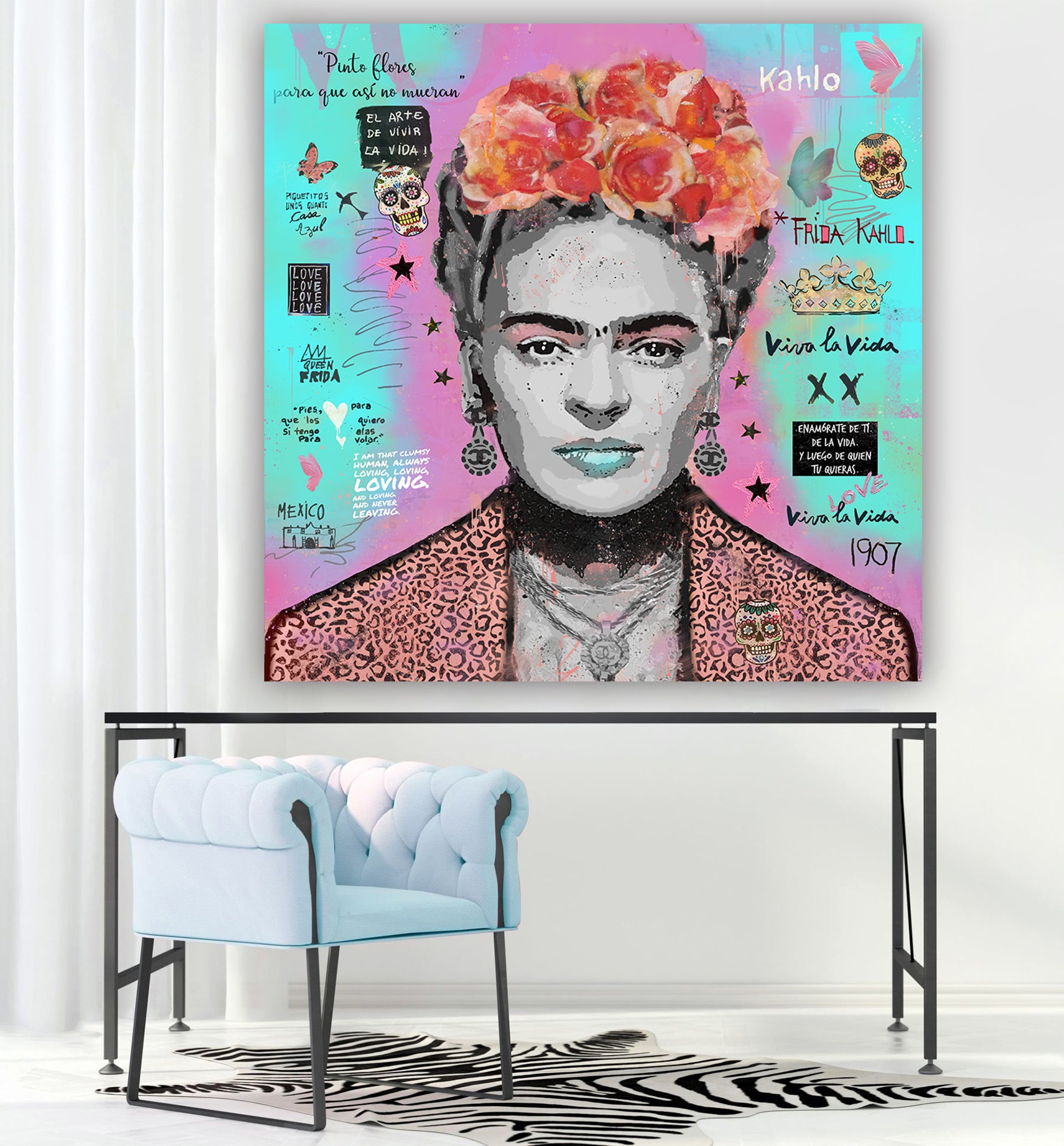 "Viva la Vida" – Inspired by Frida: Hand-Embellished Mixed Media Canvas