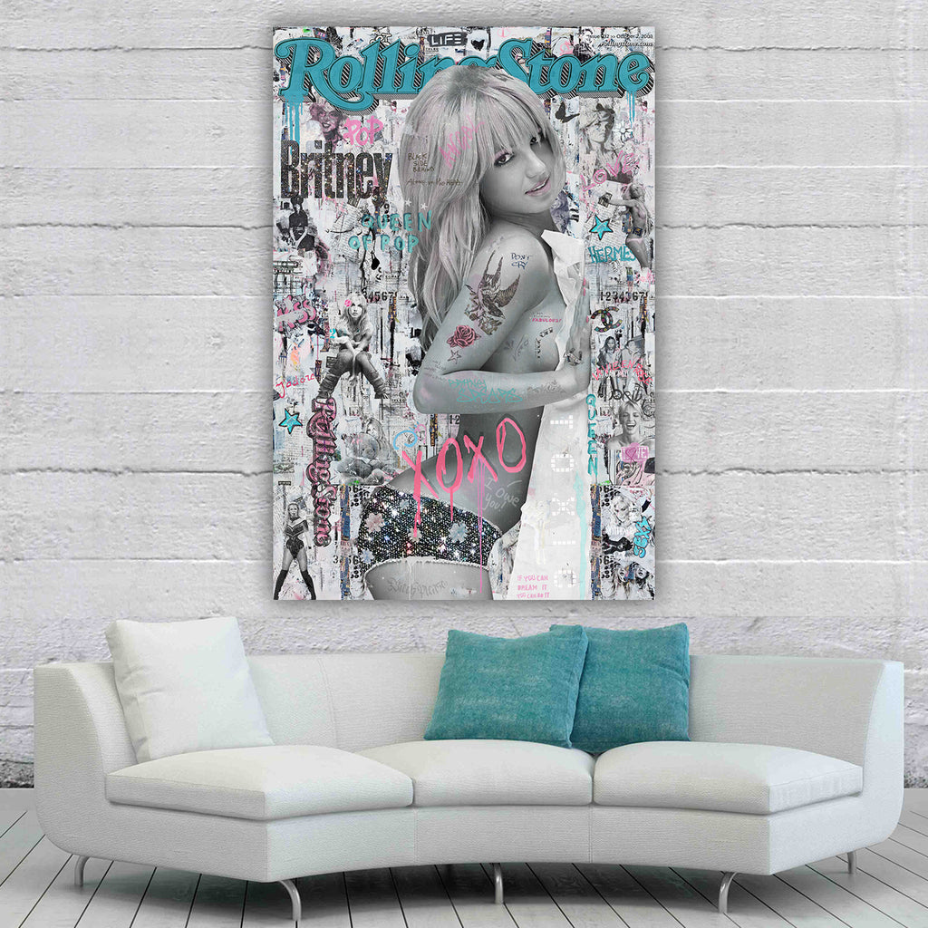 "The Princess of Pop" – Inspired by Britney: Hand-Embellished Mixed Media Canvas