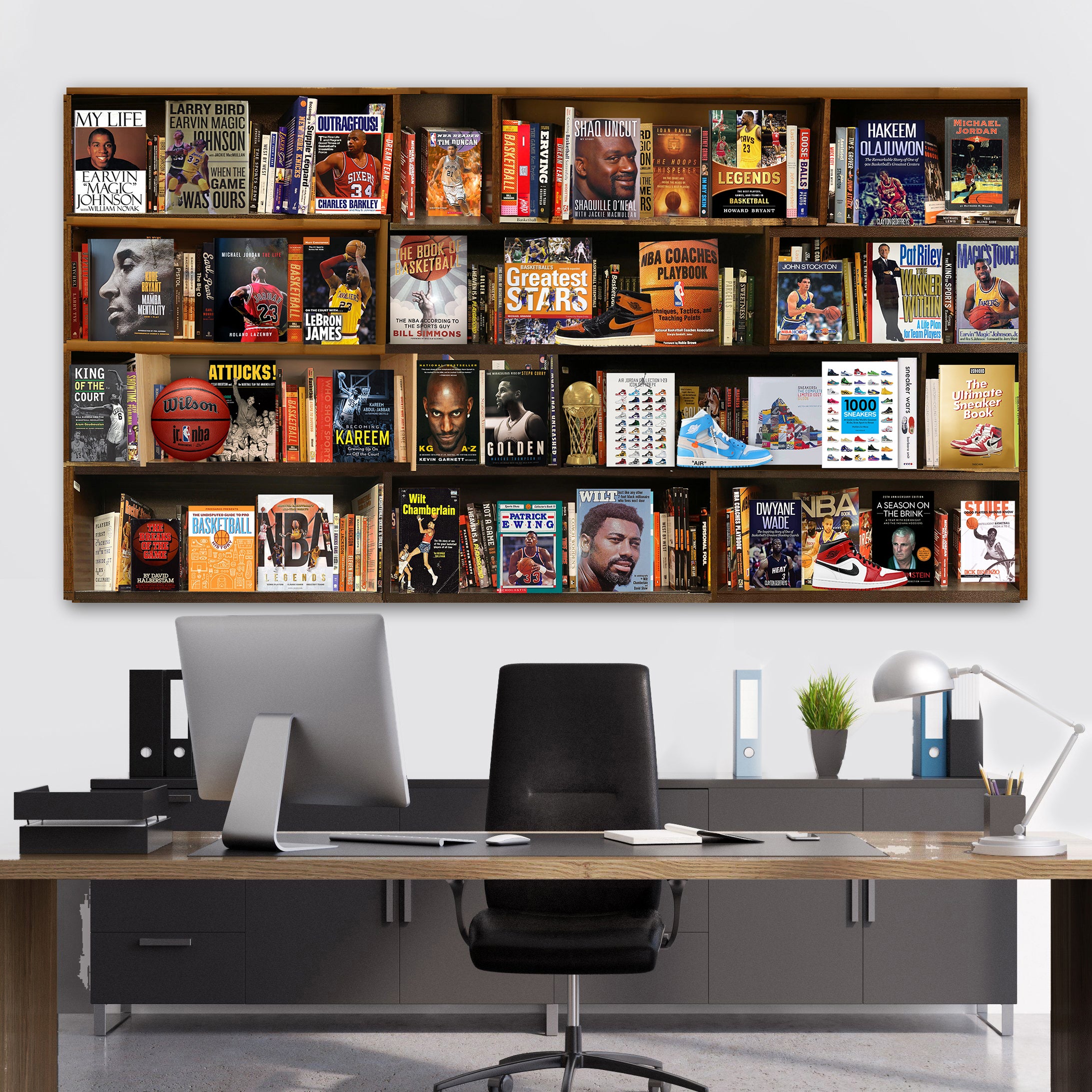 "The Hardwood Library" – Basketball Legends Acrylic Collage