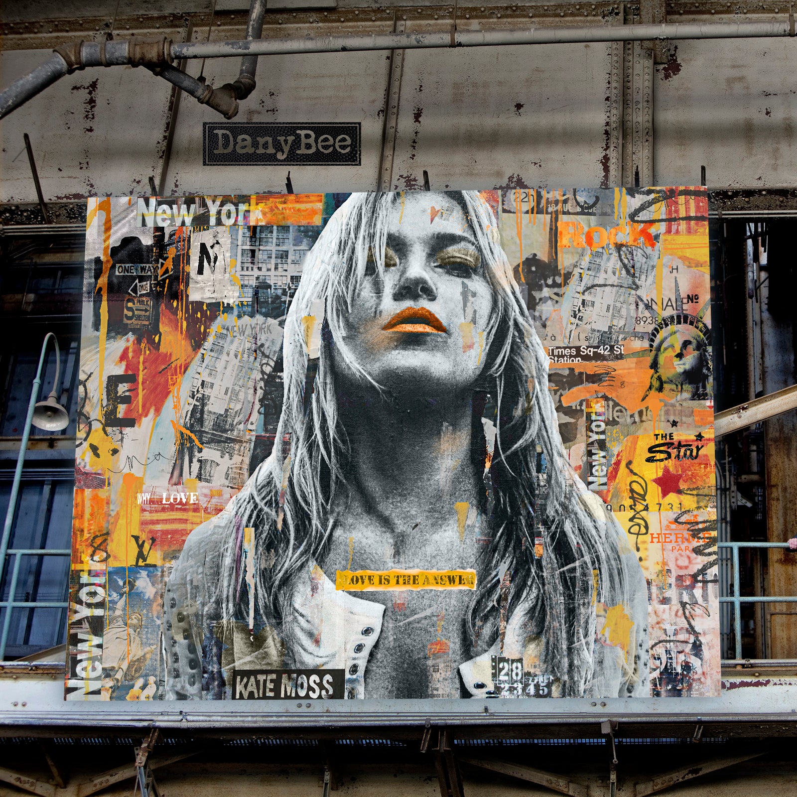 "Love is the Answer" – Inspired by Kate Moss: Hand-Embellished Mixed Media Canvas