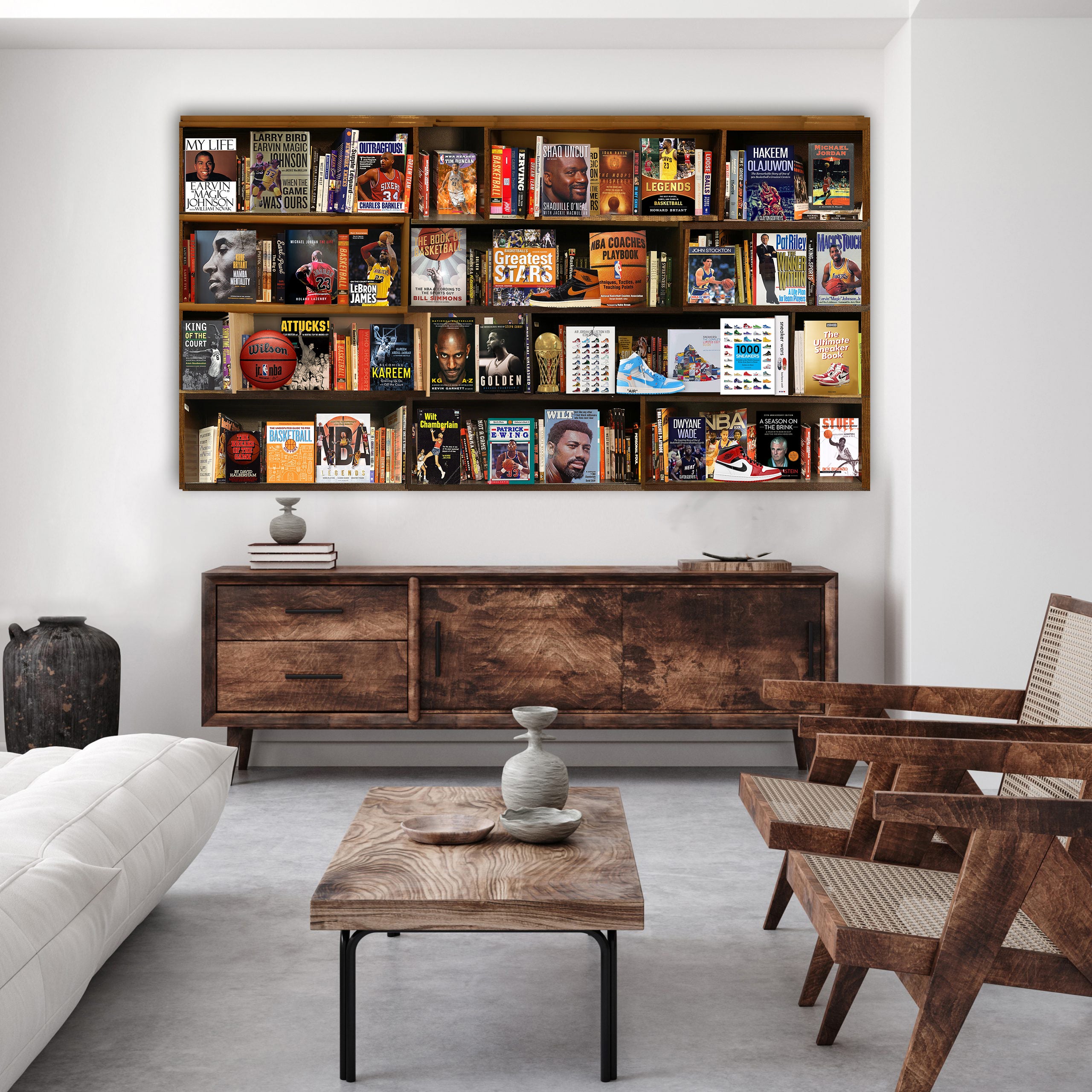 "The Hardwood Library" – Basketball Legends Acrylic Collage