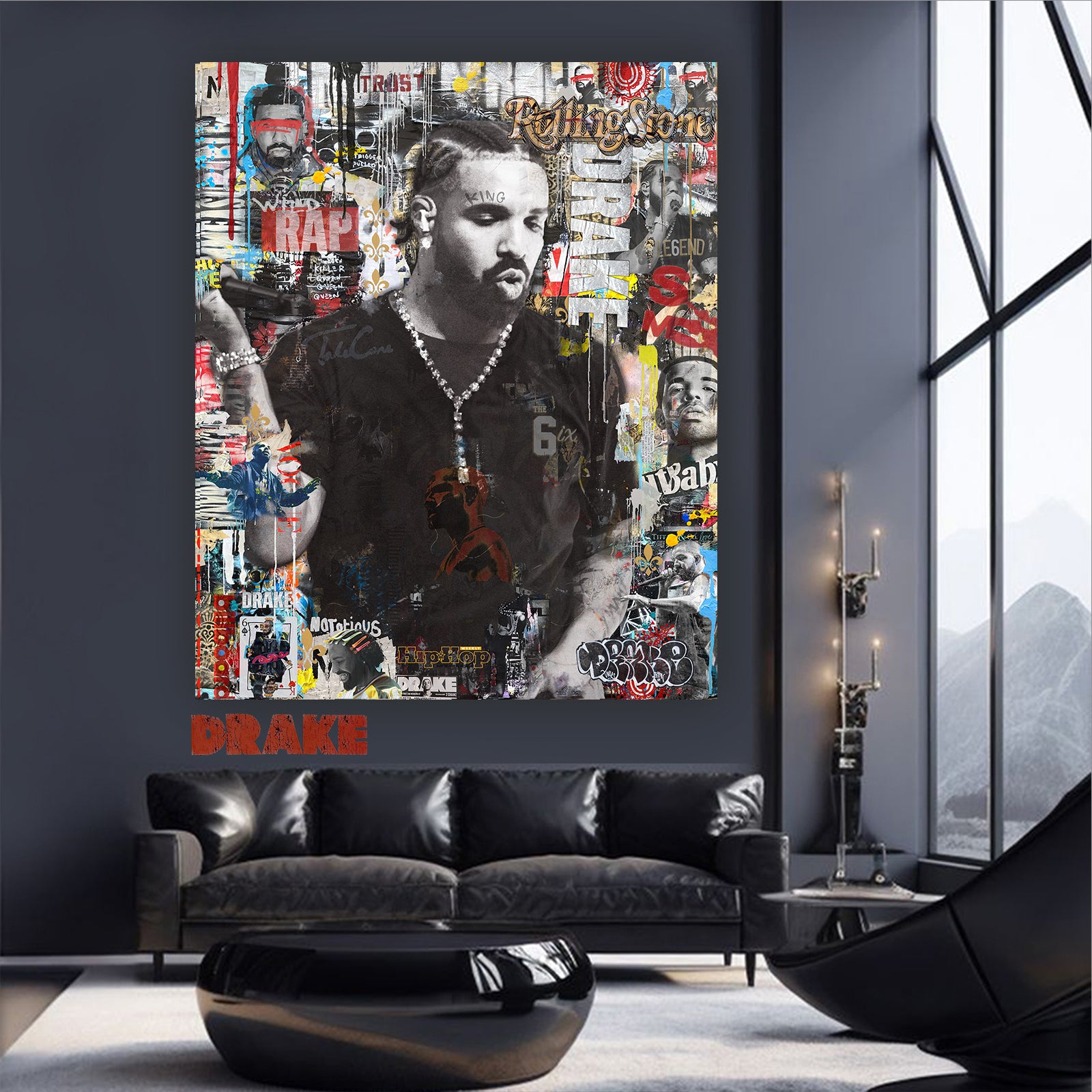 "The 6ix" – Inspired by Drake: Hand-Embellished Mixed Media Canvas