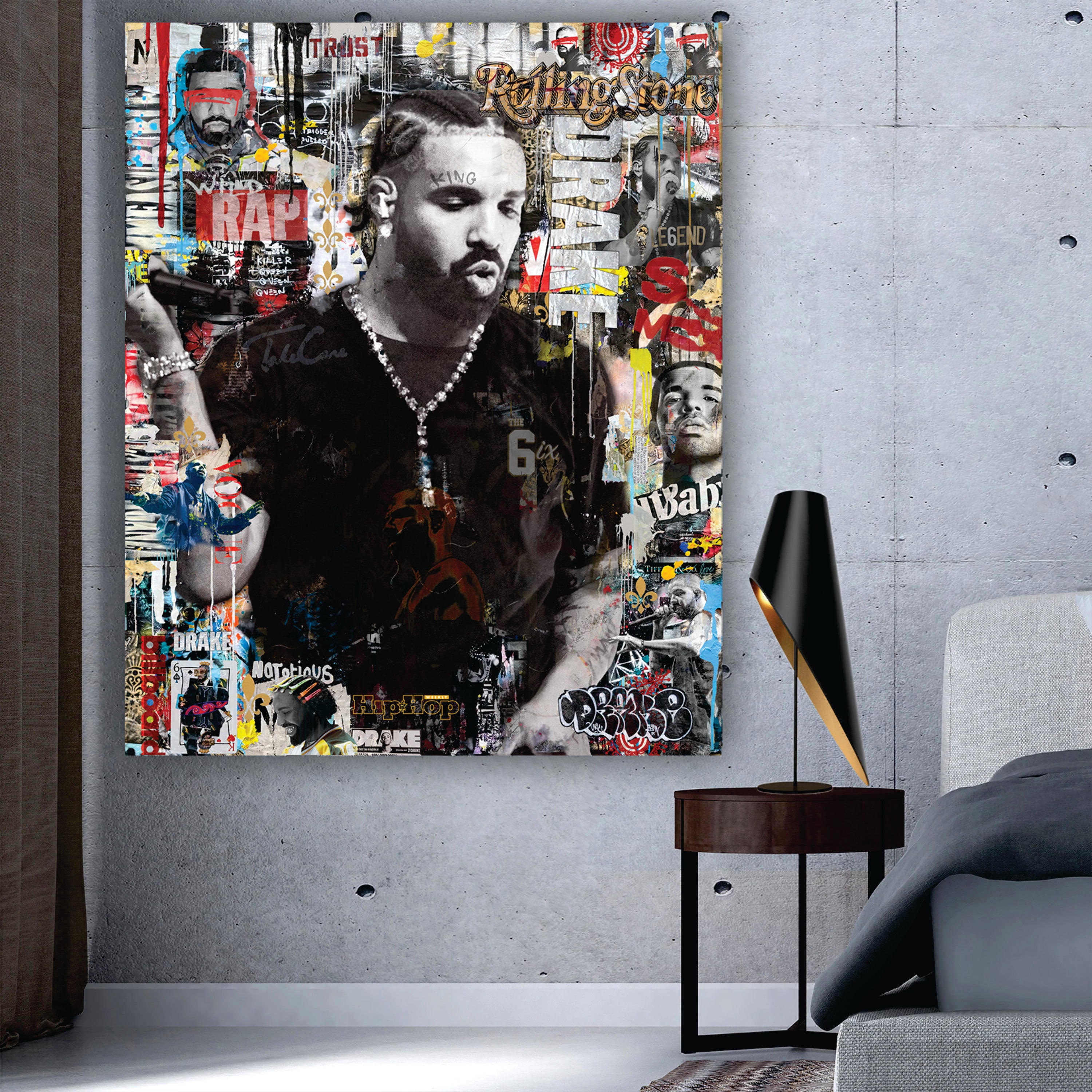 "The 6ix" – Inspired by Drake: Hand-Embellished Mixed Media Canvas