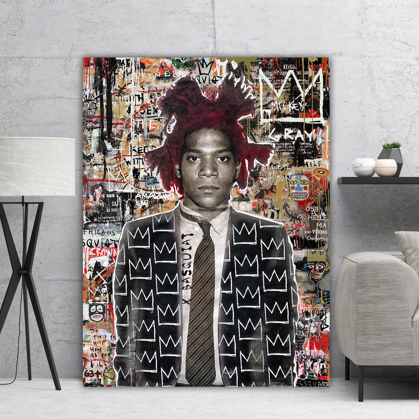 "The Radiant Crown" – Inspired by Basquiat: Hand-Embellished Mixed Media Canvas