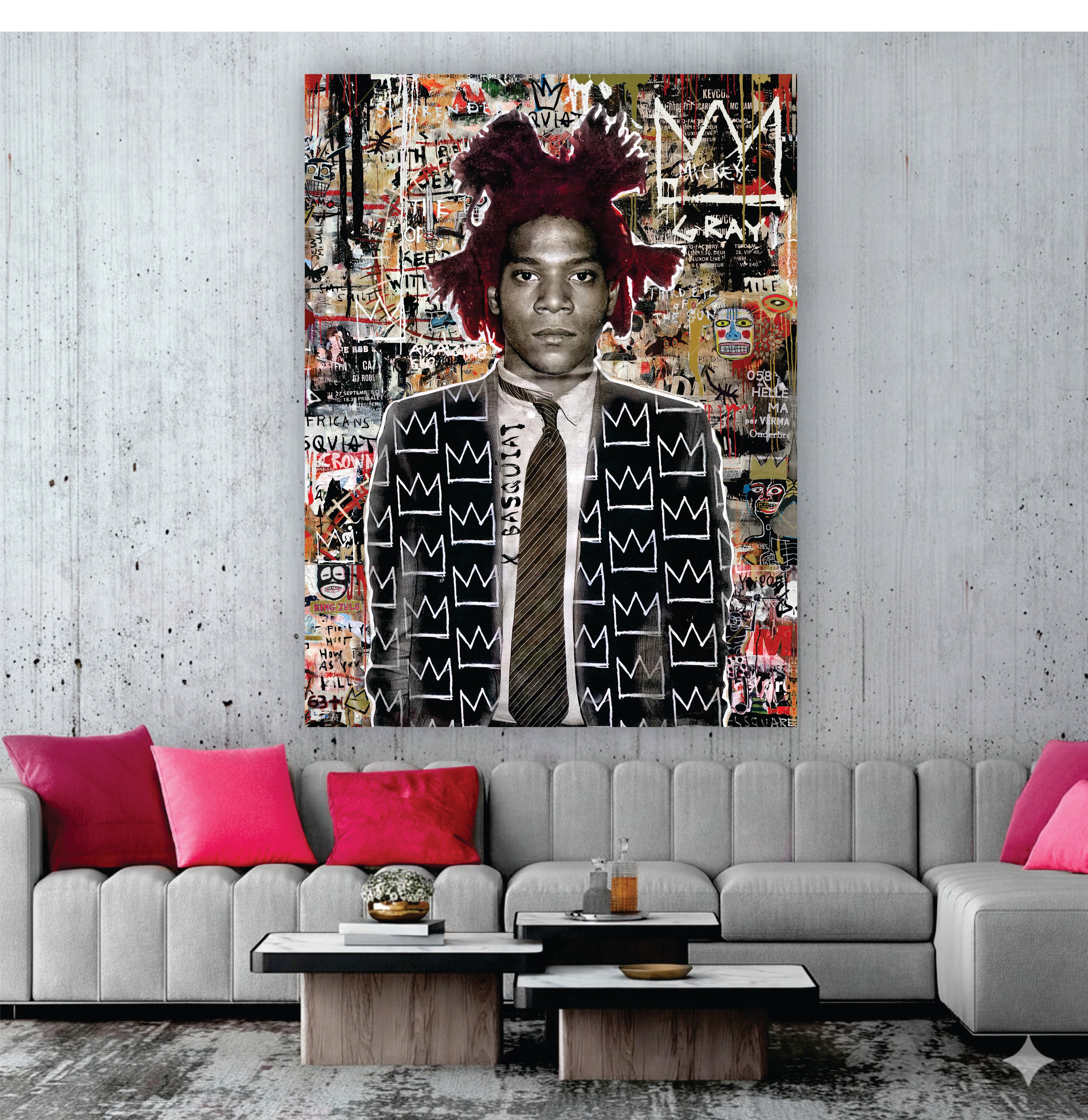 "The Radiant Crown" – Inspired by Basquiat: Hand-Embellished Mixed Media Canvas