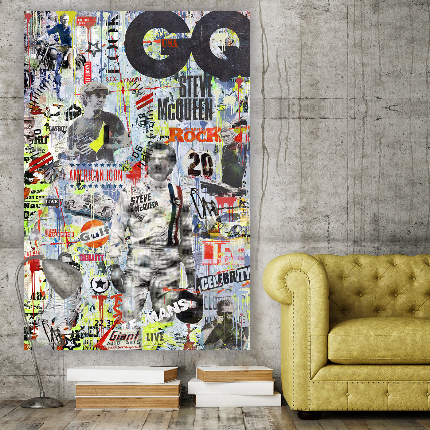 "The King of Cool" – Inspired by Steve McQueen: Hand-Embellished Mixed Media Canvas