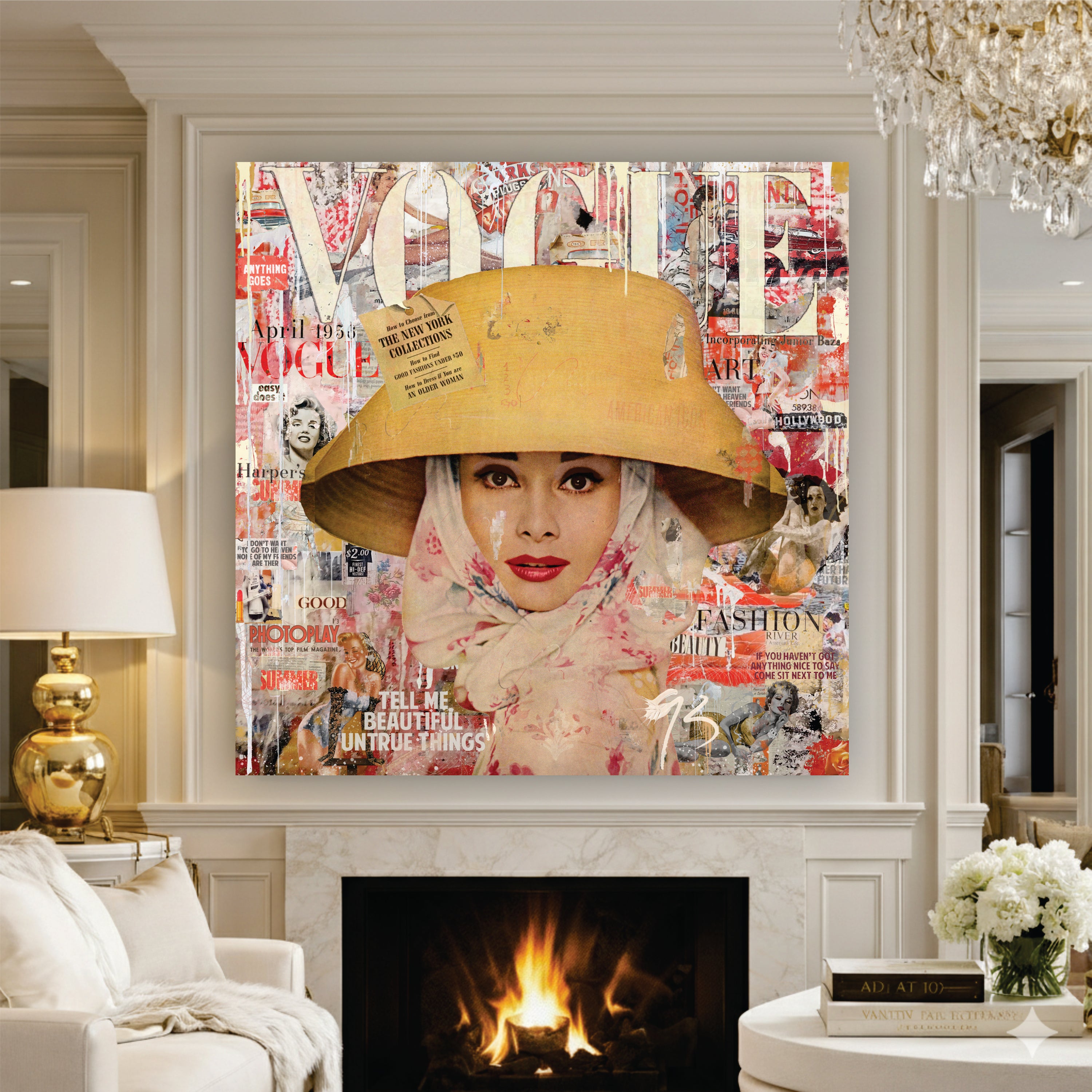 "Vogue Elegance" – Inspired by Hepburn: Hand-Embellished Mixed Media Canvas