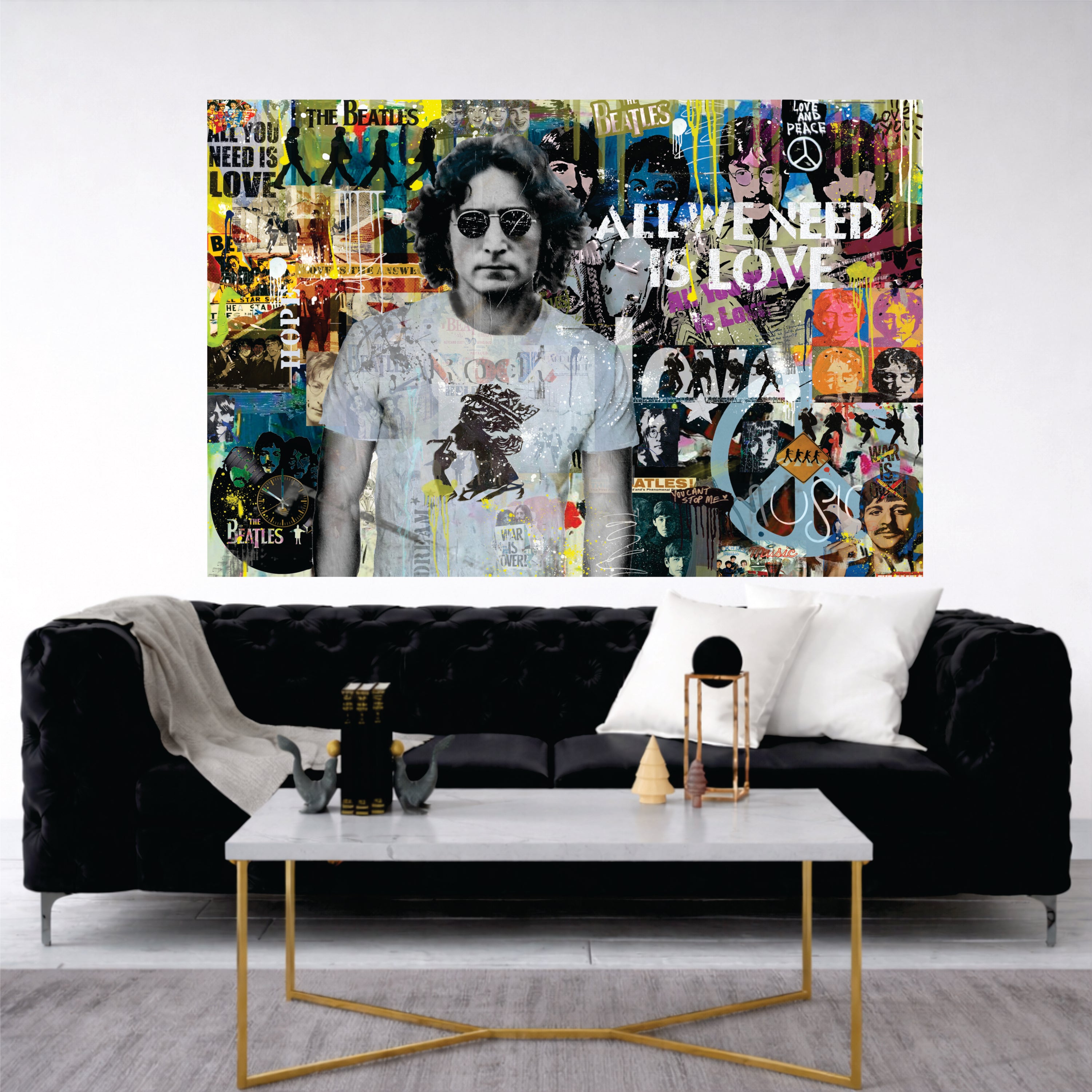 "All We Need Is Love" – Inspired by Lennon: Hand-Embellished Mixed Media Canvas